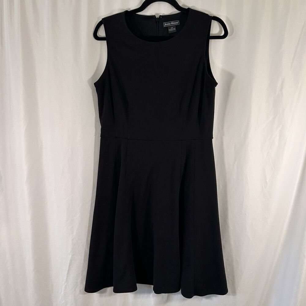 Jessica Howard Midi Dress Women's 12 Petite Black Zip Back Sleevless Round Neck